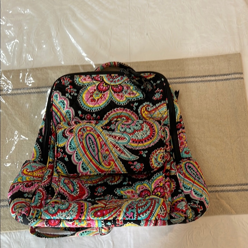 Vera Bradley Black and Pink Backpack with Paisley Design